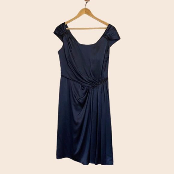 Eliza J. Blue Silk Charmeuse Beaded Dress 12 - Picture 2 of 9